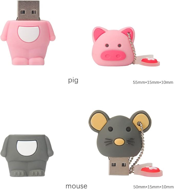 5 x 8GB Cute Animals USB Flash Drive, Cartoon Pig Shape Thumb Drive Rabbit Flash Drive Rat Memory Stick Chicken Jump Drive Snake Pendrive Gift for Kids, Teacher, Friends