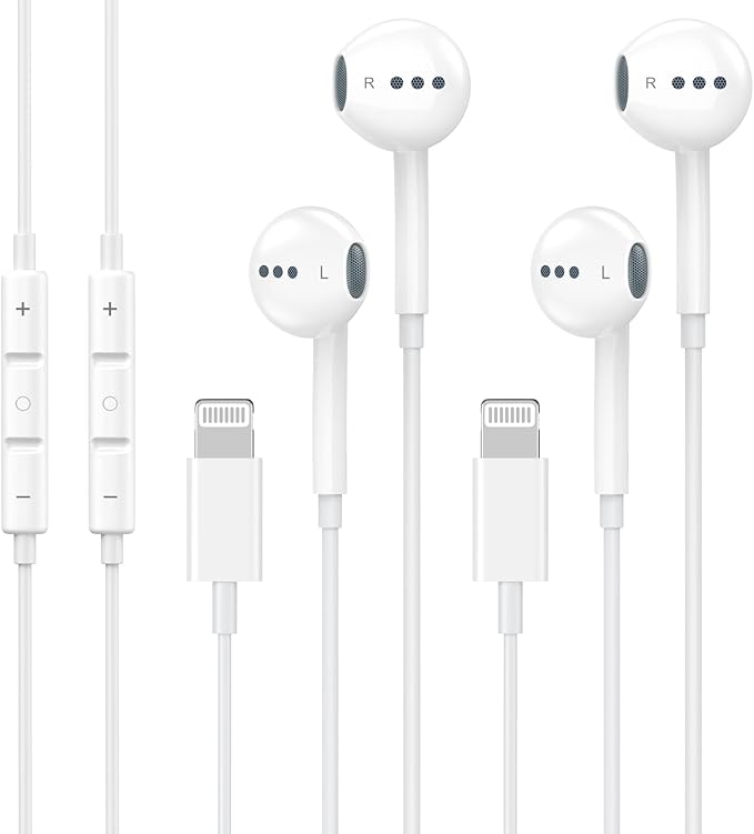 [Apple MFi Certified] iPhone Headphoens Wired, 2 Pack Lightning Earbuds Wired with Built-in Microphone & Volume Control HiFi Stereo Nosie Reduction Earphones for iPhone 14 13 12 11 Pro Max XS XR X 8