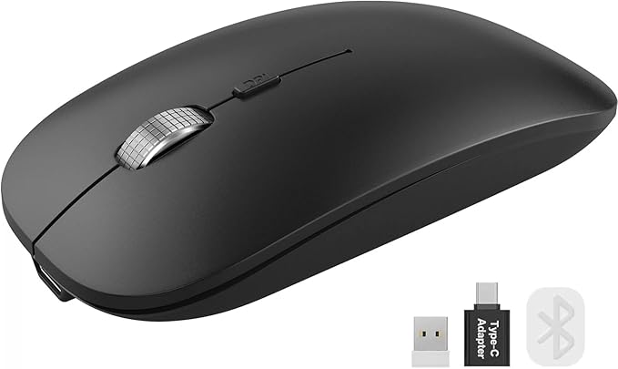 SABLUTE M31 Bluetooth Mouse for MacBook Pro/Air, iPad - Rechargeable Tri-Mode Wireless Mouse for 3 Devices (BT 5.2 + 2.4G), Sleek Slim Silent Mouse for Surface, Windows, Black
