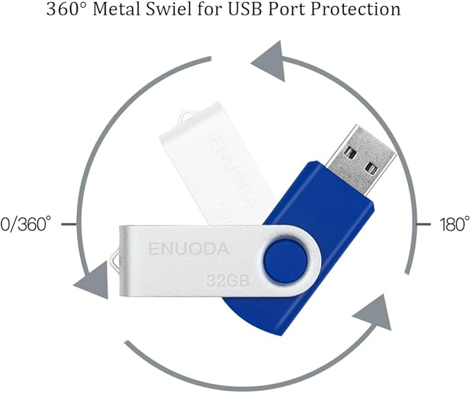 32GB Flash Drive 10 Pack ENUODA Thumb Drives 32GB Swivel Design USB 2.0 Memory Stick Jump Drive Pen Drive for Storage and Backup (10 Colors)