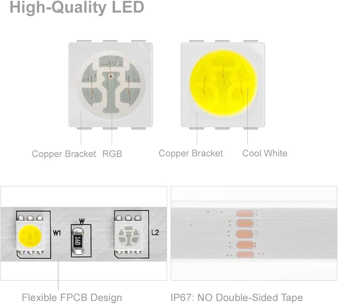 BTF-LIGHTING 5050 RGBW RGB+Cool White(6000K-7000K) 150RGB+150White LED Tape Light 5m 16.4ft 60LED/m Multi-Colored IP67 12mm Width FPCB DC12V for Bedroom Home Decoration(No Adapter or Controller)