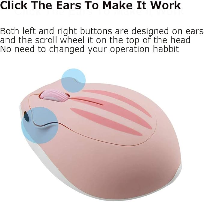 2.4GHz Wireless Mouse Cute Hamster Shape Less Noice Portable Mobile Optical 1200DPI USB Mice Cordless Mouse for PC Laptop Computer Notebook MacBook Gaming Kids Girl Men Women Adults Gift (Pink)