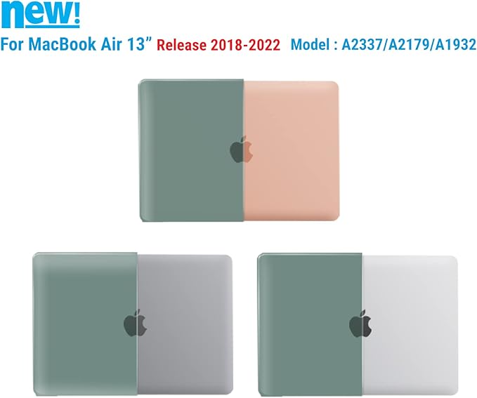 IBENZER Compatible with New MacBook Air 13 inch Case 2022 2021 2020 M1 A2337 A2179 A1932, Plastic Hard Shell Case with Keyboard Cover for Mac Retina Display with Touch ID, Midnight Green, MAT13-MTGN+1