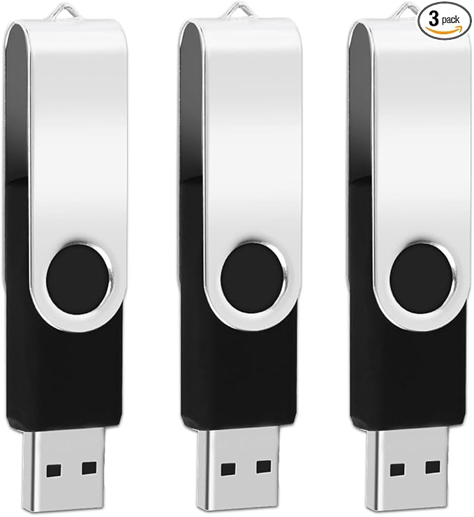 3Pack of 1GB USB Flash Drives EASTBULL USB 2.0 Drive Swivel USB Drives Memory Stick Metal Pen Drive (Black, 1GB)