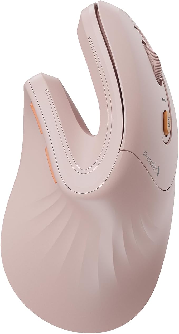 ProtoArc Ergonomic Mouse, EM11 NL Bluetooth Rechargeable Wireless Vertical Mouse, 3 Multi-Device Connectivity for Computer/PC/Laptop, 2.4GHz USB-A Optical Mice for Windows, Mac OS, Pink