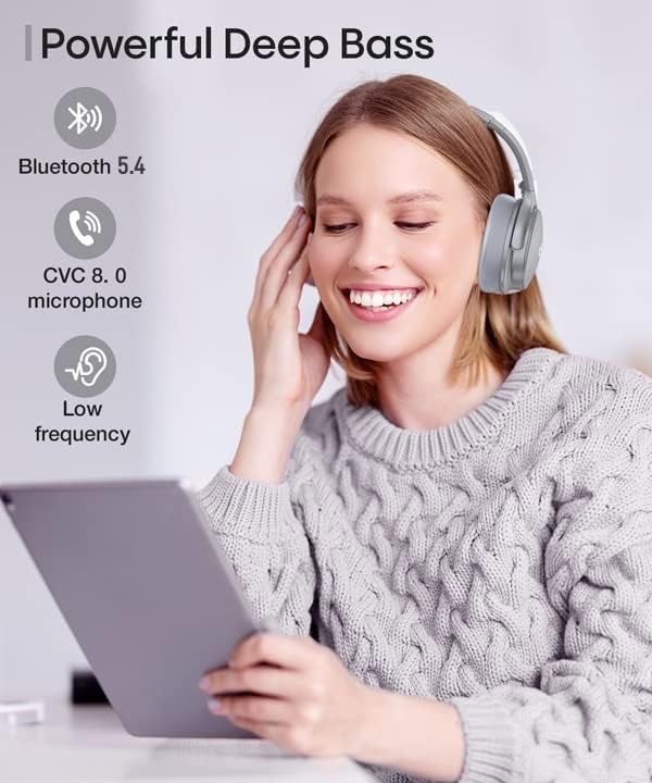 INFURTURE Over Ear Headphones Active Noise Cancelling Headphones,H1 Bluetooth Headphones, Deep Bass Headset, Low Latency, 90H Playtime, Foldable Headphone for Sport Running Cool Gadgets Gift