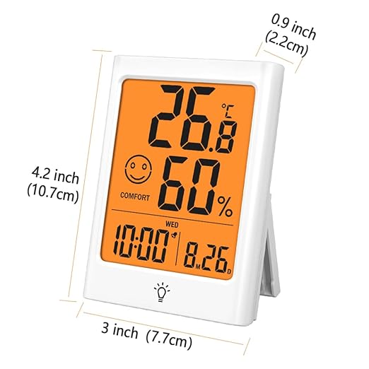 Timloon Digital Indoor Thermometer for Room, Smart Temperature Humidity Monitor with Backlight, Comfort Indicator, Max/Min Record, Time, Calendar, Alarm, °c/°f Switch for Bedroom, School