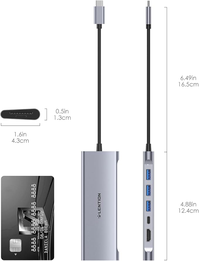 LENTION 7-in-1 USB C Multiport Hub with 4K HDMI, 100W PD, 3 USB 3.0 Ports, SD/MicroSD Card Reader Compatible MacBook Pro/Air/Neo 2016-2026 Stable Driver Adapter (C36B, Space Gray)