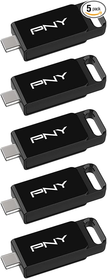 PNY Elite Type-C 64GB USB 3.2 Flash Drive – Up to 120MB/s Read, Up to 10x Faster Write Than USB 2.0, Reliable Design, Durable & Portable for Everyday Store & Share, Type-C Connector, 5-Pack