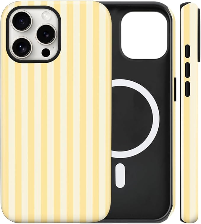 Magnetic for iPhone 13 Pro Max Case Cute Stripes Phone Case, Shockproof Slim TPU and Hard PC Protective Phone Cover Compatible with MagSafe Designed for Women Girls, Yellow