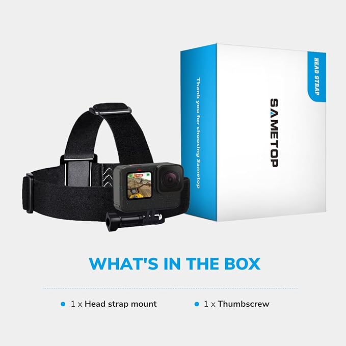 Head Strap Mount Compatible with GoPro Hero 13, 12, 11, 10, 9, 8, Hero 7 Black, 7 Silver, 7 White, Hero 6, 5, 4, Session, 3+, 3, 2, 1, Hero (2018), Fusion, Max, DJI Osmo Action Cameras