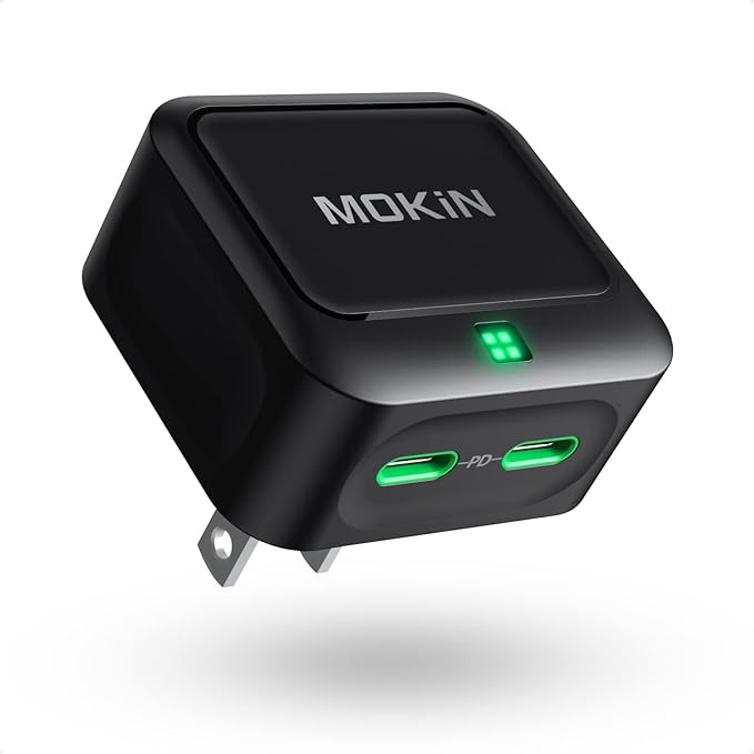 USB C Charger Block 40W, Dual Port Type C Fast Charging Block GaN+ PD Power Adapter with Foldable Plug USB C Wall Charger Cube for iPhone 17/17 Air/16/16 Pro/16 Plus/16 Pro Max/15, Samsung