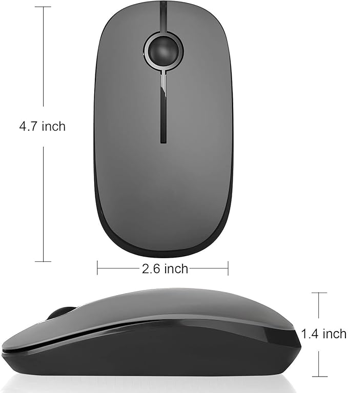 Unipows Wireless Mouse - 2.4G Slim Portable Computer Mouse with Nano Receiver, Less Noise Mobile Optical Mice for Notebook, PC, Laptop, Computer, Mac (Black and Grey)