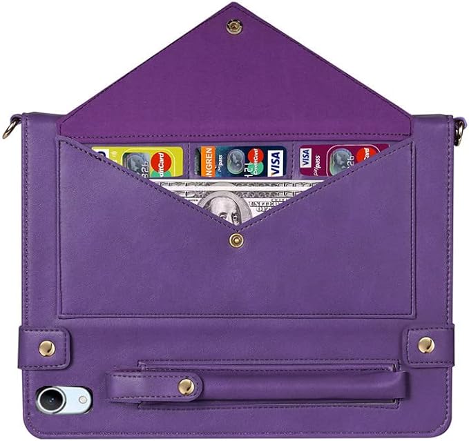 Handbag Case for iPad mini 2024/2021 8.3", Techcircle Folio Stand PU Leather Crossbody iPad mini 6th/7th Gen Cover with Pencil Holder+Card Slots Wallet Case with Shoulder Strap+Hand Strap, Purple