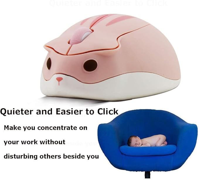 2.4GHz Wireless Mouse Cute Hamster Shape Less Noice Portable Mobile Optical 1200DPI USB Mice Cordless Mouse for PC Laptop Computer Notebook MacBook Gaming Kids Girl Men Women Adults Gift (Pink)