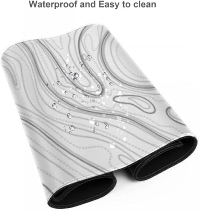 AQQA White Topographic Gaming Mouse Pad XL,35.4" x 15.7" Large Desk Mat,Topo Lines Minimalist Desk Pad for Office Home,Waterproof Rubber Base Extended Keyboard Mat for Laptop,Gamer, Desk Decor