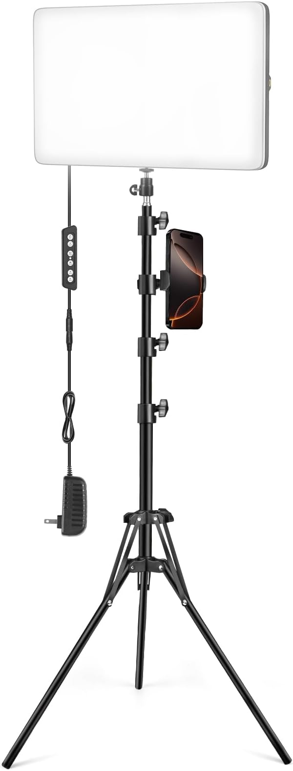 LED Video Light Kit with Adjustable Tripod Stand 63'', 2500K-8500K Dimmable Photography Lighting Continuous Studio Light for Game Streaming, YouTube