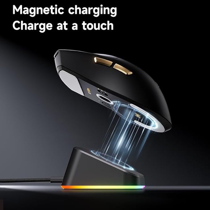 Hyekit MCHOSE K7 Ultra Wireless Esports Gaming Mouse with Magnetic Charging Dock, PAW3950 Optical Sensor, Dual 8K Polling, 42K DPI, 59g Lightweight, 5 Programmable Buttons, 130 Hr Battery (Black)