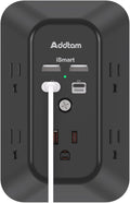 Addtam 5-Outlet Extender Surge Protector, Multi Plug Wall Outlet with 4 USB Wall Charger(PD 30W), Plug Extension Outlet 1800J, Outlet Splitter Power Strip for Home Office Dorm Room Essentials, Black