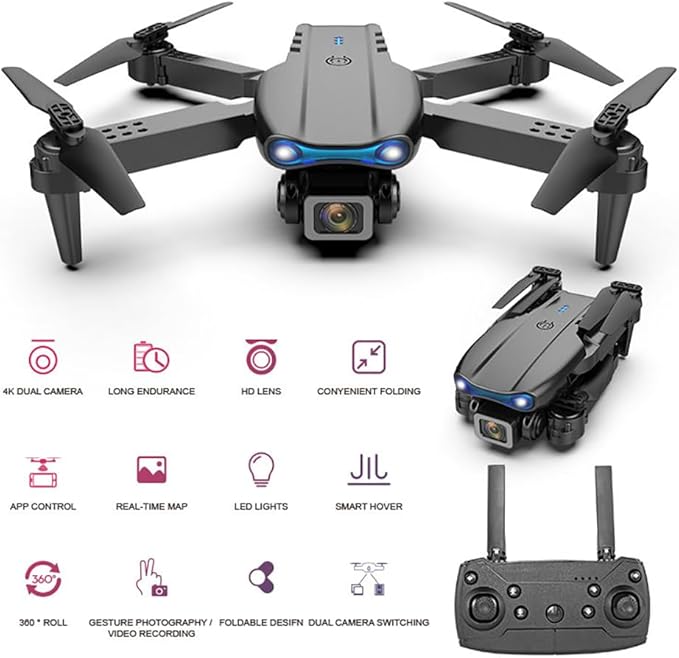 Sonilco E99 Mini Drone with Dual Camera, Altitude Hold, One-Key Takeoff/Landing, Foldable Design, Gyroscope, Headless Mode, 2 Batteries, 9–12min Flight Time, Brushed Motor – Wi-Fi FPV Drone for Beginners & Teenagers (Ages 14+) (Black)