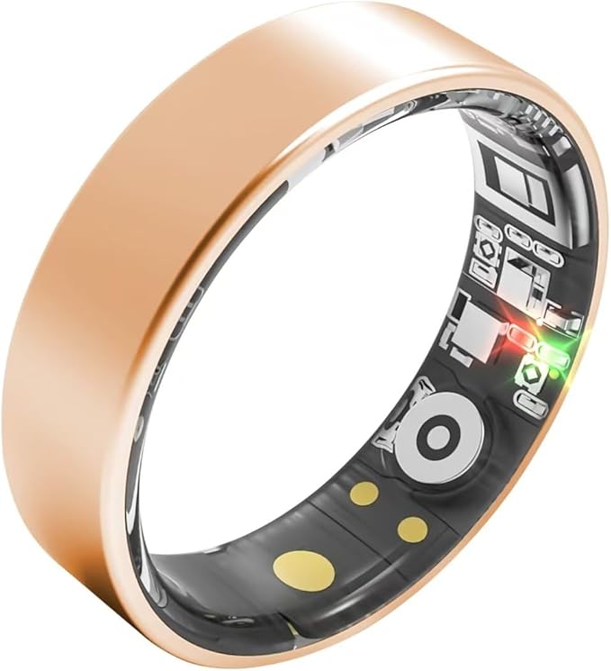 Smart Ring Health Tracking, Sleep Tracking, Heart Rate, Blood Oxygen, Blood Pressure，Fitness Ring, Activity Monitoring, 5 Days Battery, 5ATM Waterproof, No Subscription (Gold, 6#)