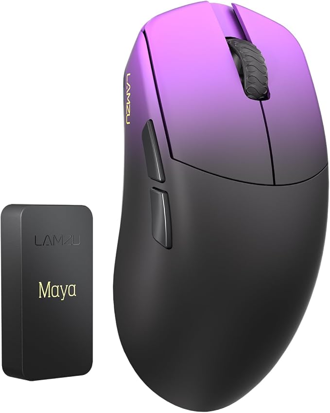 Lamzu Maya Champion Edition Wireless Gaming Mouse, Ultra-Lightweight 45g, Optical Switch, Golden TTC Dust-Proof Encoder, Pixart PAW 3950 IC, 8K Compatible, Compatible with PC/Mac (Purple Shadow)