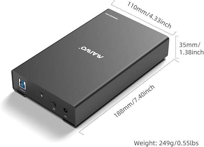 MAIWO External Hard Drive Enclosure for 2.5 3.5 Inch SATA HDD/SSD, USB 3.0 Hard Drive Reader HDD Case with UASP, 24TB Capacity, Aluminum
