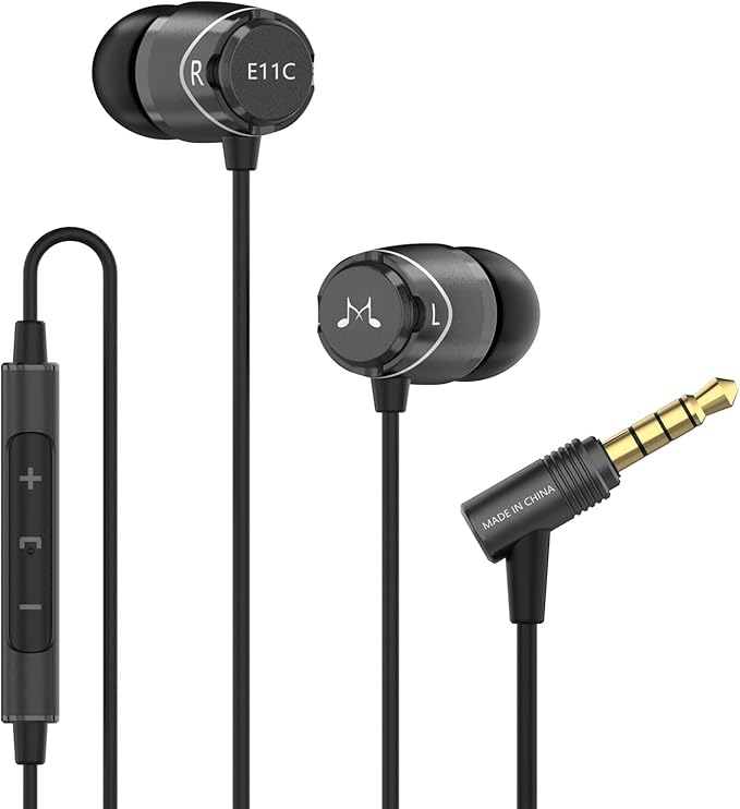 SoundMAGIC E11C Wired Earbuds with Microphone HiFi Stereo Earphones Noise Isolating in Ear Headphones Powerful Bass Tangle Free Cord Black