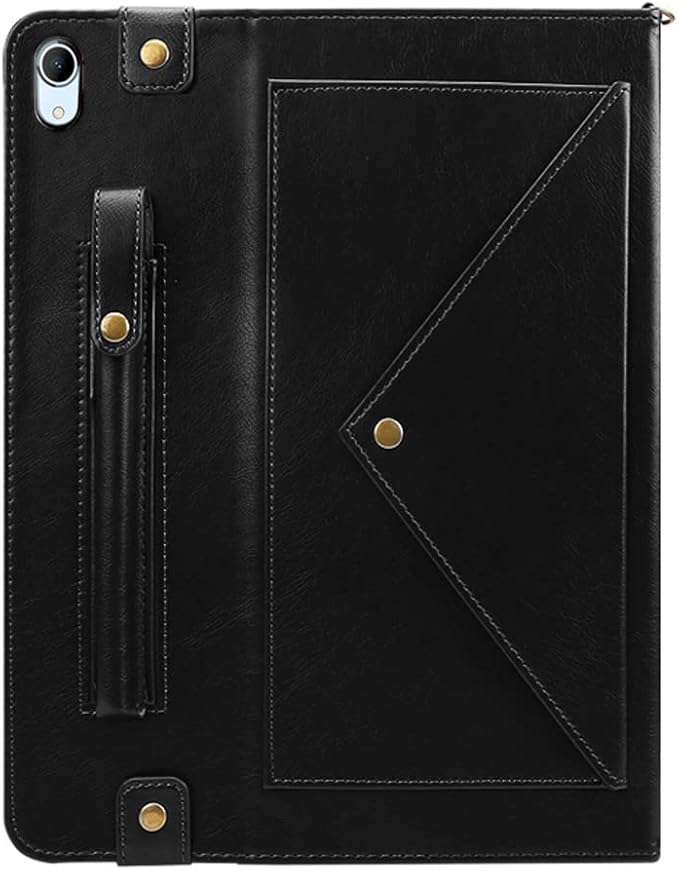 Handbag Case for iPad (A16) 11" 2025 & iPad 10th Gen 10.9", Techcircle Folio Stand PU Leather Multi-Card Slots Envelope Pocket Wallet Cover with Hand Strap+Shoulder Strap+Pen Holder, Black