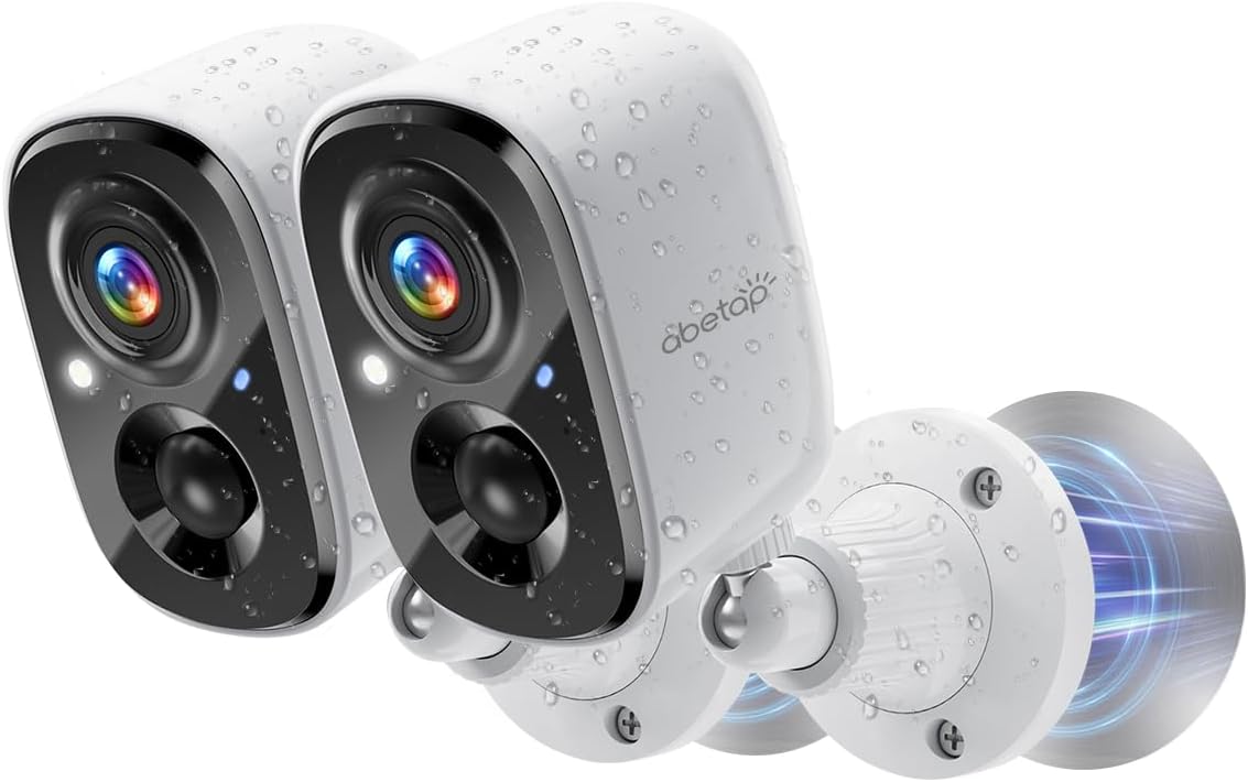 2K Wireless Security Cameras - Outdoor WiFi Security Cameras Color Night Vision, AI/PIR Detection, 2-Way Talk, Cloud/SD, Weatherproof, Battery Powered Outdoor Cameras (White-2)