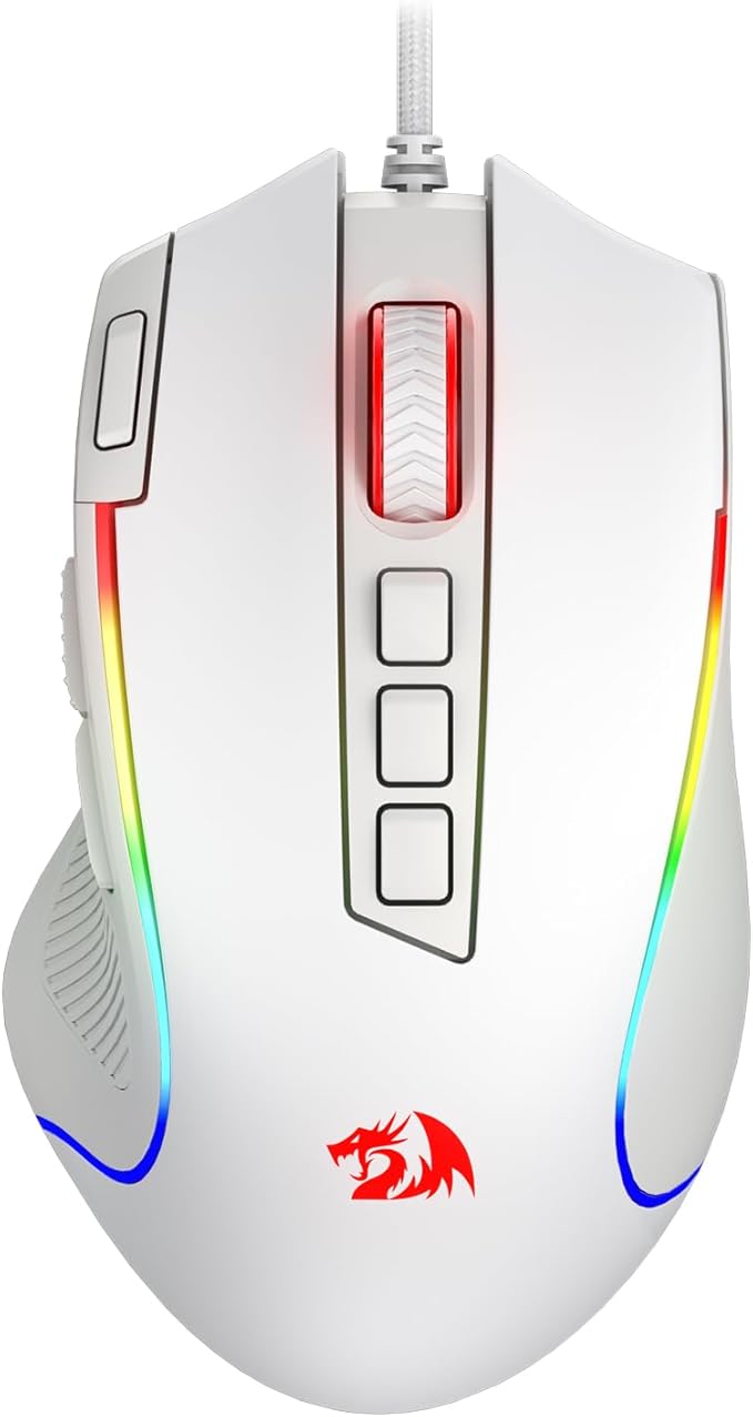 Redragon M612 Predator RGB Gaming Mouse, 8000 DPI Wired Optical Mouse with 11 Programmable Buttons & 5 Backlit Modes, Software Supports DIY Keybinds Rapid Fire Button, White