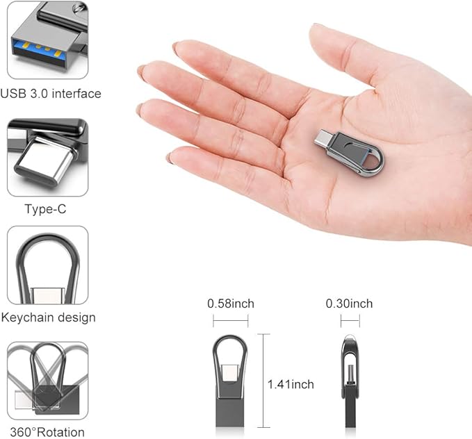 64GB USB C Flash Drive, 2-in-1 OTG USB 3.0 Thumb Drive, Dual USB Memory Stick Pen Drive for Type-C Android Smartphones Tablets and New MacBook Laptop PC PDA Samsung, Black