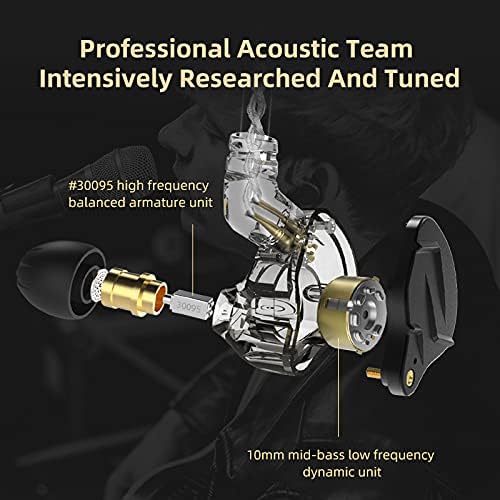 KZ ZSN Pro X in Ear Earphones,1BA+1DD Dual Driver Wired Noise Cancelling Gaming Earbuds, Deep Bass Stereo Sound Ear Monitor Headphone, Detachable 2Pin IEM Cable for Musician Singer(Gold Without Mic)