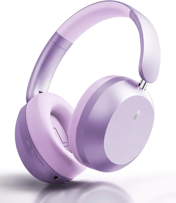 Wentronic Y05 Bluetooth Over-Ear Headphones with Active Noise Cancelling, Hi-Res Audio, 48H Playtime, Built-in Mic, Wired/Wireless, Works with iOS, Android & PC, Purple
