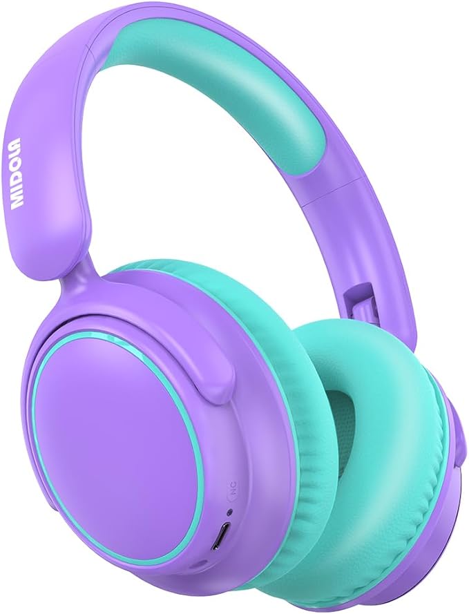 MIDOLA Active Noise Cancelling Kids Bluetooth Headphones,68H Play Time,Lightweight Wireless Foldable Over-Ear Headphone for Kid Toddler,Volume Limited 85/94dB,Headsets with Built-in Mic Purple