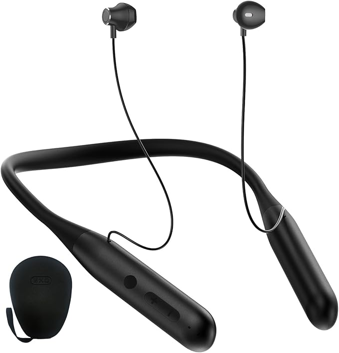 ZXQ Wireless Bluetooth Neckband Headphones 100 Hours Long Playtime,Around The Neck Bluetooth Earbuds with Microphone,Waterproof Sport Earphone,Over The Neck Headset with Storage Travel Case(Black)