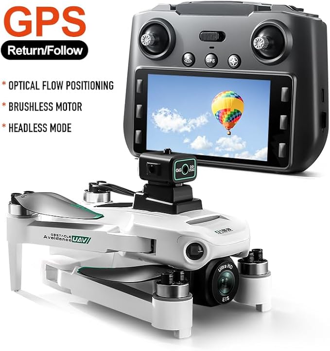 GPS Drone With Screen On Controller, Auto Go Home, 4K EIS Camera, One Click Return, Tracking Function, Speed Adjustment, LED Lights, 5G WiFi Image Transmission, Gesture Shooting, Optical Flow Positioning, Headless Mode, Dual Cameras, Automatic Return W...