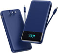 Portable Charger for iPhone,13800mAh Slim Power Bank with Built-in Cables & AC Wall Plug,All in One 4 Outputs USB C Fast Charging Battery Pack Travel Essential for iPhone 17/16/15/14,Android (Blue)