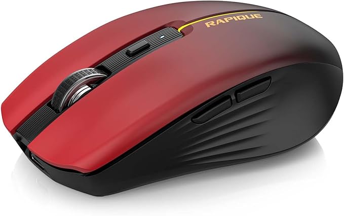RAPIQUE Bluetooth Wireless Mouse - (BT1/BT2+USB) Tri-Mode High Performance, Rechargeable, Multi-Device Compatible with PC/Laptop/Computer/MacBook/iPad Air Pro (Red Gradient)