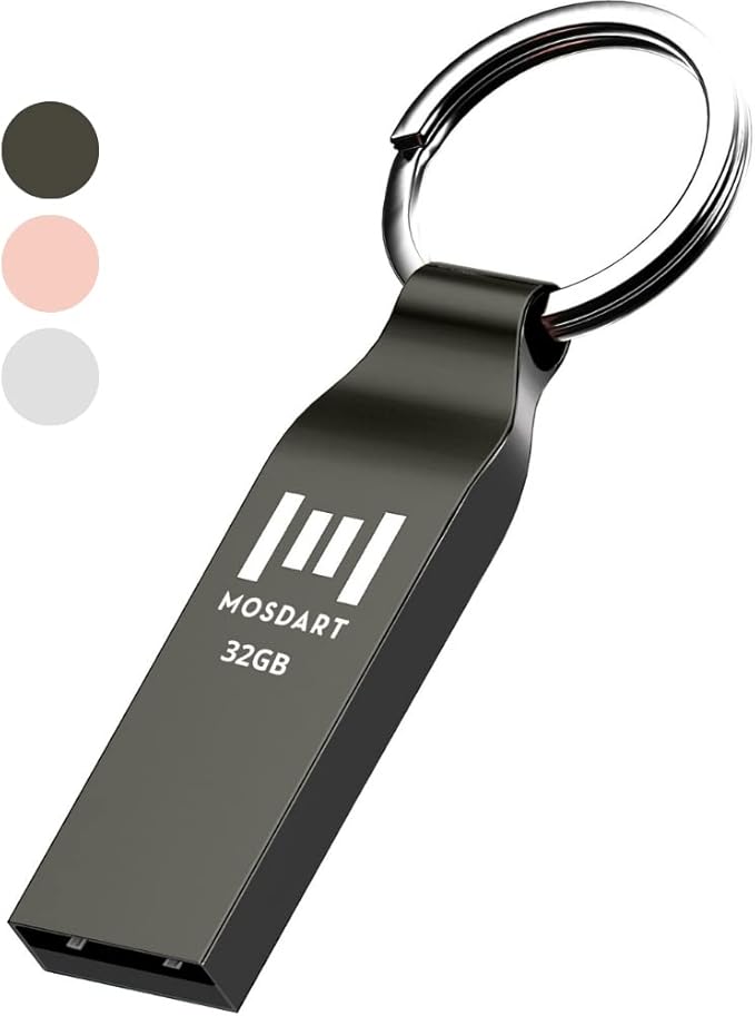 MOSDART Waterproof 32GB USB2.0 Flash Drive, FAT32 Metal Memory Stick with Keychain, for System Back, Data Storage, Titan Gray
