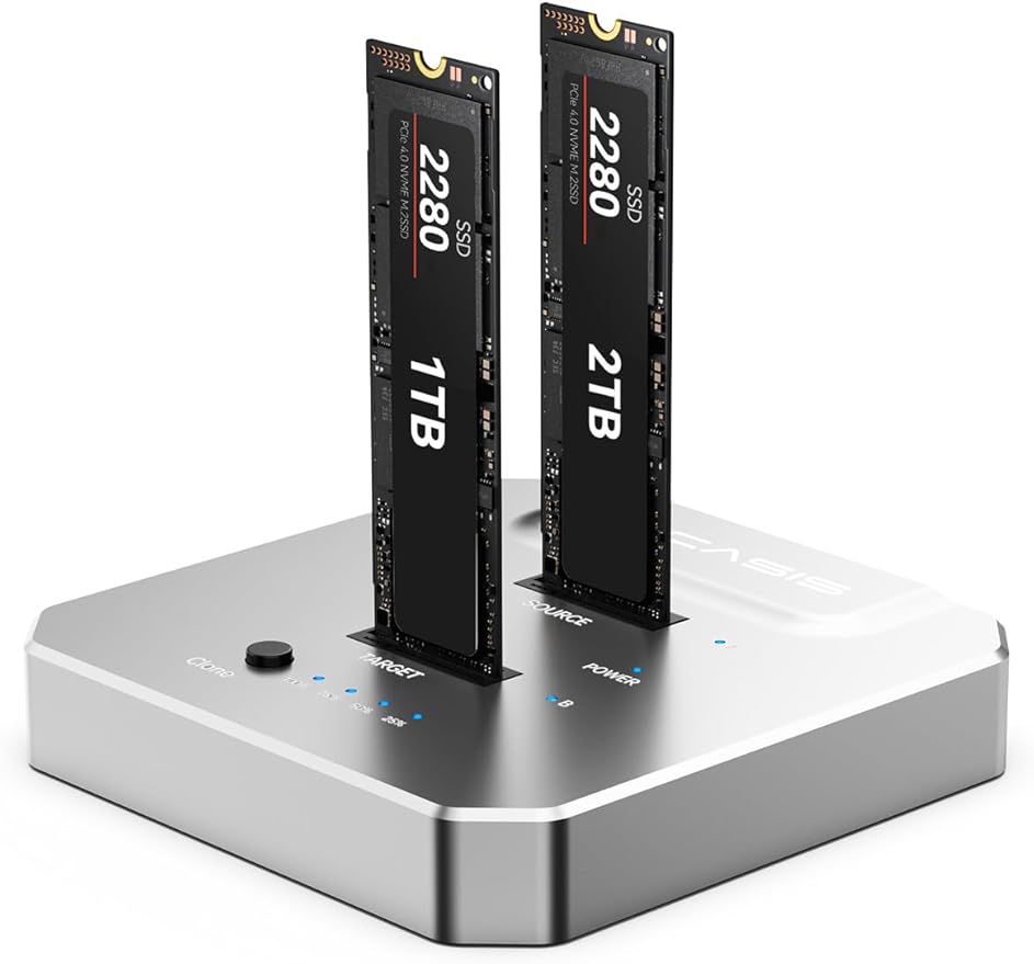 ACASIS 20Gbps M.2 NVMe SSD Cloner & Docking Station, Dual-Bay Offline Duplicator with Aluminum Heat Dissipation Enclosure, Tool-Free USB Adapter for M Key PCIe NVMe SSD Reader