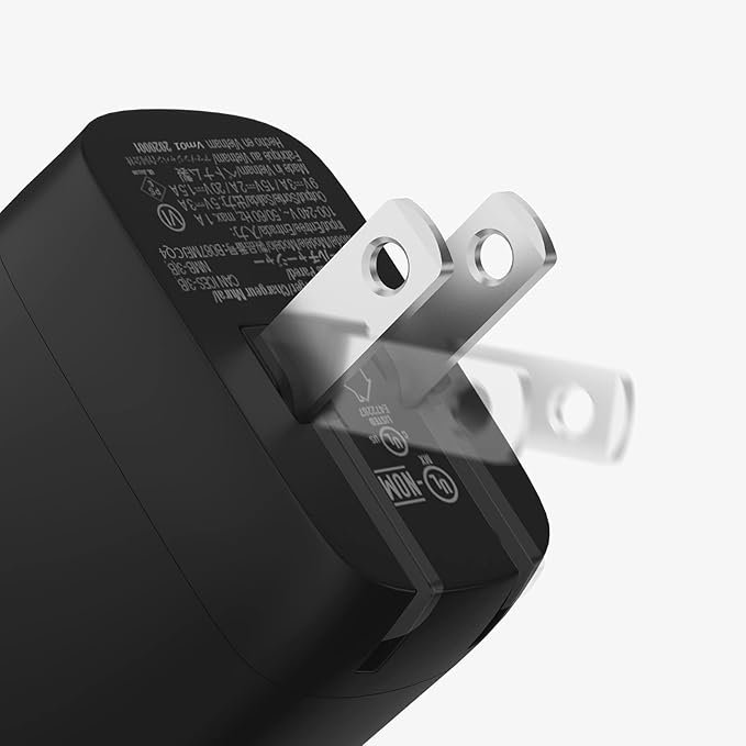 Amazon Basics 30W One-Port Foldable GaN USB-C Wall Charger with Power Delivery PD for Tablets & Phones (iPhone 16/15/14/13/12/11/X, iPad, Samsung, and More), Compact Travel Charger, Non-PPS, Black