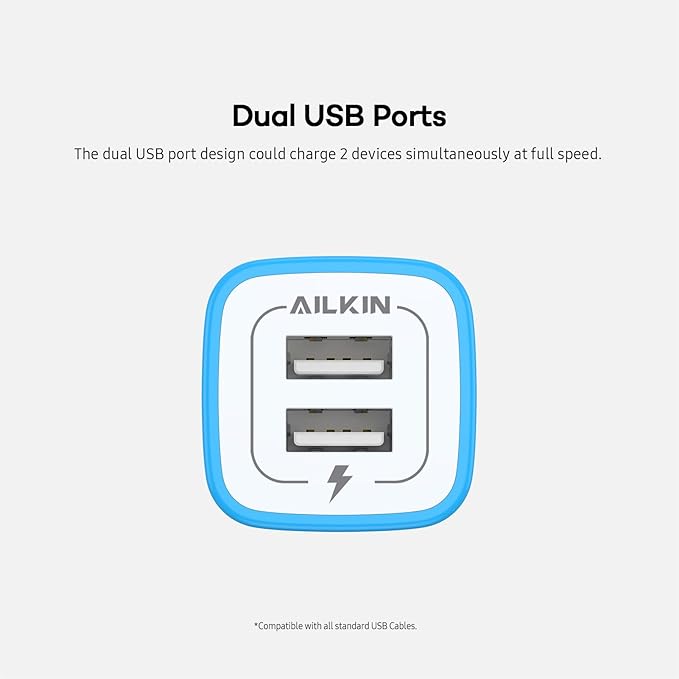 USB Wall Charger, [2-Pack] 5V/2.1AMP AILKIN 2-Port USB Wall Charger Home Travel Plug Power Adapter Charging Box for iPhone 17 Air 16 16e15 14 13 12 Pro Max Mini SE 11 11Pro Plus, Samsung Galaxy, Moto
