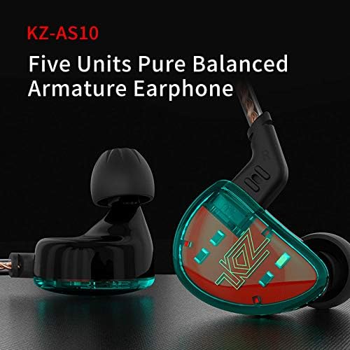 KZ AS10 in Ear Monitor Earbuds Headphone, Pure 5 Balanced Armature 5BA KZ Earbuds Earphone, Musician in Ear Monitor Headphone High Fidelity HiFi Headset (No Microphone, Green)