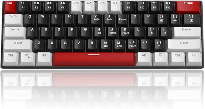 Camiysn 60% Mechanical Gaming Keyboard,Mixed Color Keycaps Gaming Keyboard with Linear Red Switches, Detachable Type-C Cable Mini Keyboard with Blue LED Light for PC/Laptop