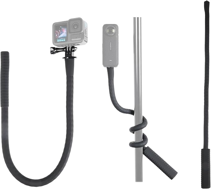 HSU Camera Flexible Mount Clamp Stick Pole for Insta360 GoPro, Neck Holder Selfie Stick Extension Pole, Camera Tripod Stand for GoPro Hero 13 12 11 10 9, Insta360 X5 X4 X3, DJI Action Camera