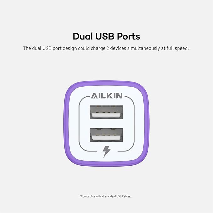2Pcs USB Wall Charger, AILKIN USB Plug Home Travel Power AC Adapter Charging Block for iPhone, Google Pixel, Samsung Galaxy, HTC, LG, Motorola Cell Phone Quick Charge Base USBA Adaptive HandSet Cube