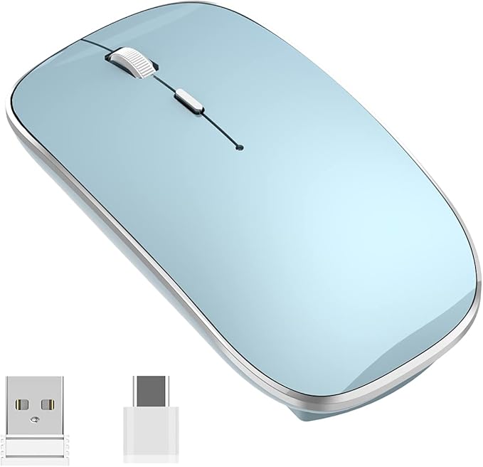 Halpilt Wireless Mouse Chargeable Portable Silent USB and Type-C Dual Mode Wireless Mouse 3 Adjustable DPI for Laptop, Mac, Mac, Android, PC (Q23S Black) (Blue)
