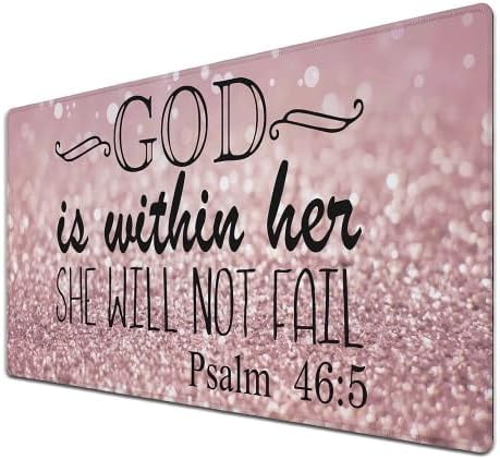 Gaming Mouse Pad Pink Desk Pad, XXL Mouse Pads Desk Decor for Girls Keyboard Pad, Oversized Mouse Pad Non-Slip Rubber Base, 35.4 X 15.7 in for Work/Game/Office She Will Not Fall- Bible Verse