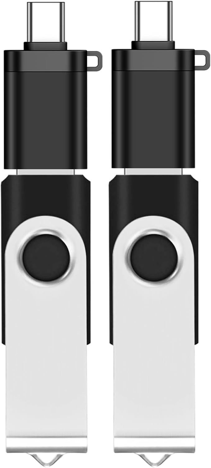 EASTBULL 5 Pack of 2GB USB 2.0 Flash Drives with Type-C Adapters and Keychains, High Speed Thumb Drives 360 Rotatable Swivel 2GB (5Pcs Black)